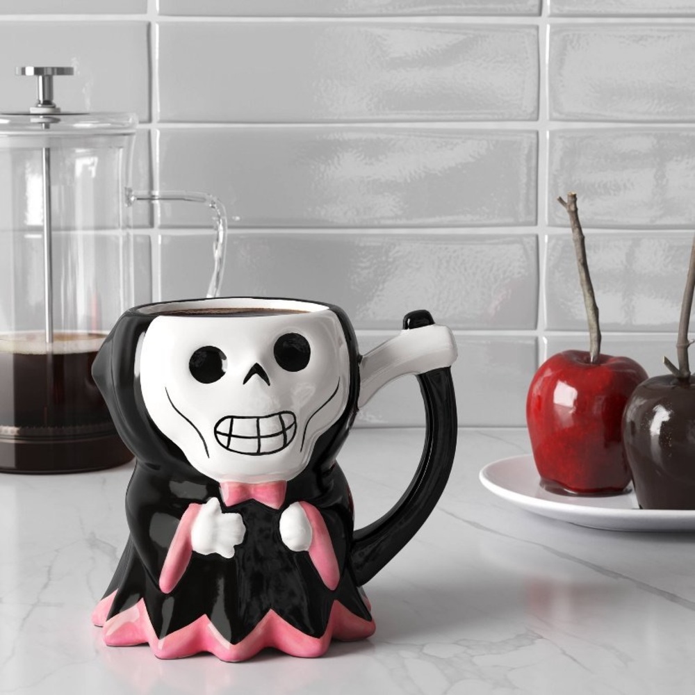 Grim Reaper Pink and Black 14oz Ceramic Halloween  Mug NWT